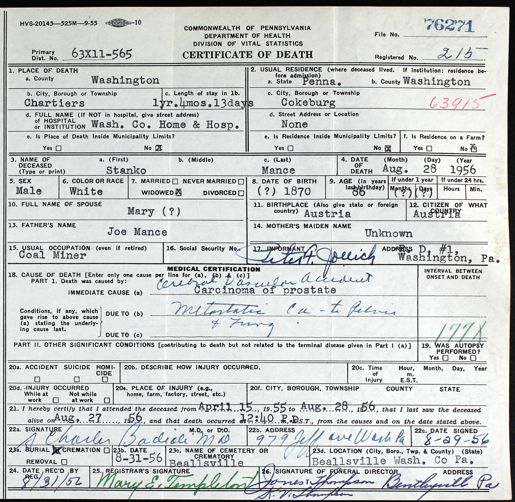 death certificate